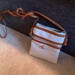 Crossbody Mini Bag in White with Tan Trim